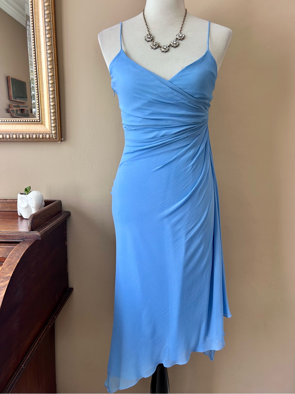 Vintage Dolce Jovani Blue Silk Asymmetrical Dress Size 6